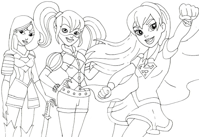 Coloriage Super Girls Katana Harley Quinn Supergirl - DC Super Hero Girls à imprimer